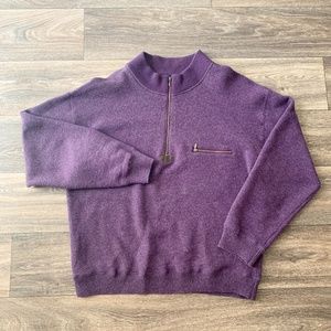 LL Bean Vintage Mens M Wool 1/4 Zip Pullover Mock Neck Purple Sweater